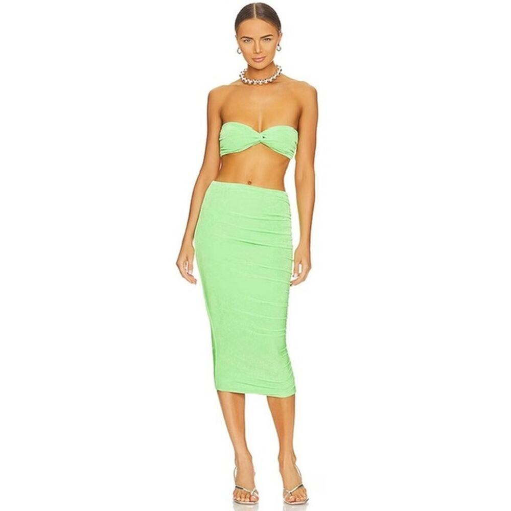 SER.O.YA Julia Set Lime Bandeau Top & Ruched Midi Skirt Womens Small NWT - Picture 2 of 3